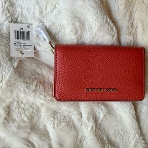 MICHAEL Michael Kors Jet Set SM ZA Leather Card Case, color: Pink grapefruit